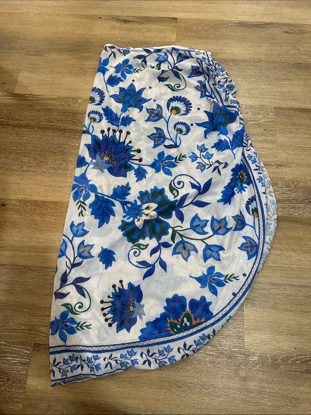Women’s Blue Floral Swim Sarong Cover-Up